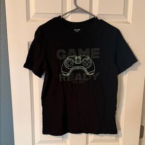 Old Navy Black Tee with Neon Green Game Controller